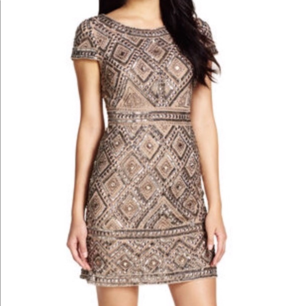 Adrianna Papell Nude beaded cocktail dress